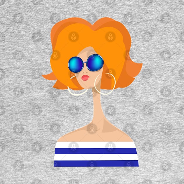 Redhead Girl in Blue Glasses by HelenSokolovaDesign